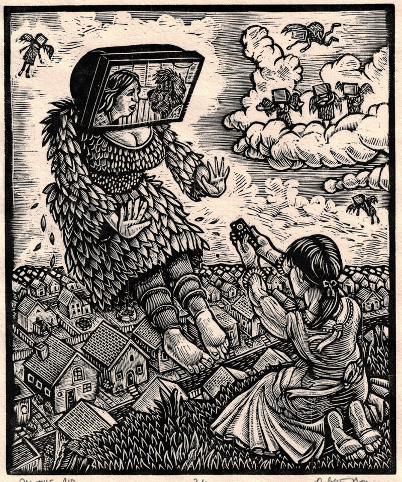 On the Air - a wood engraving by Robert Gomez