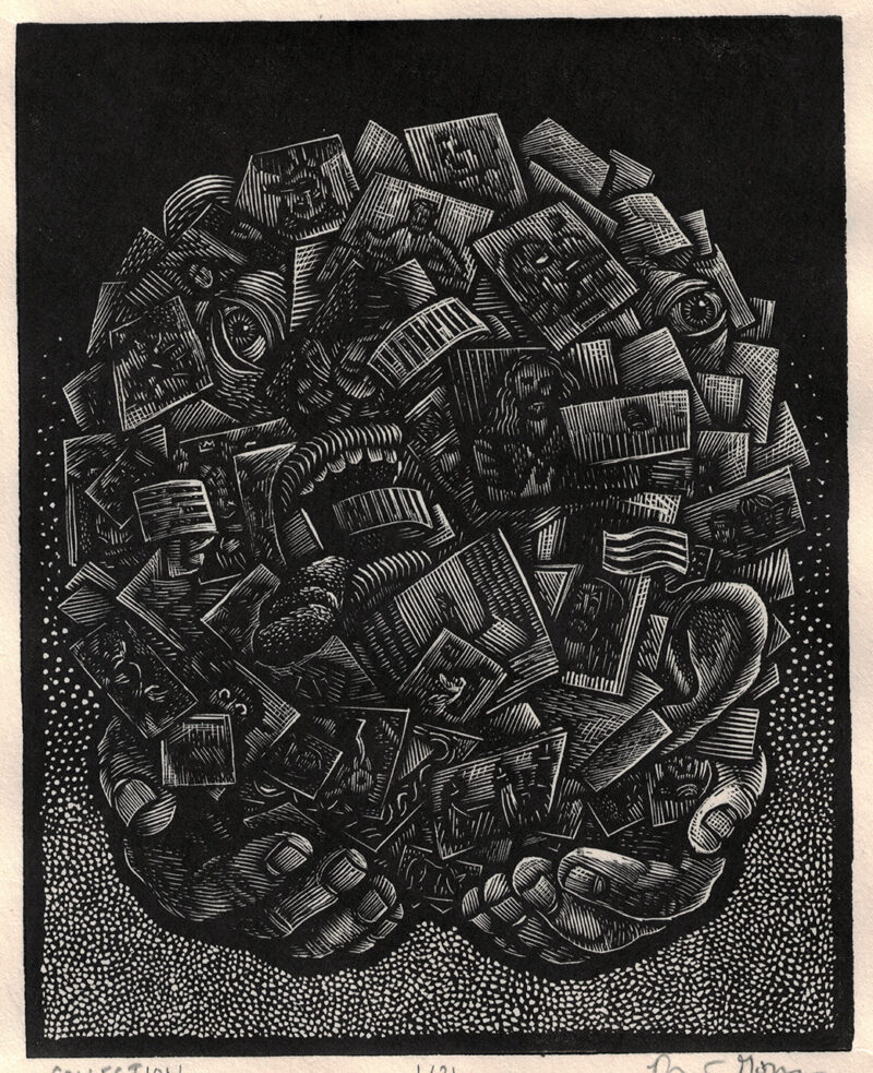 Collection, a wood engraving by Robert Gomez