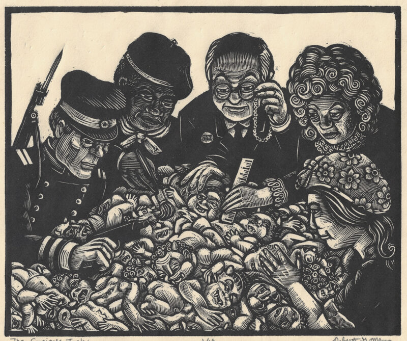 The Curious Task a Wood Engraving by Robert Gomez